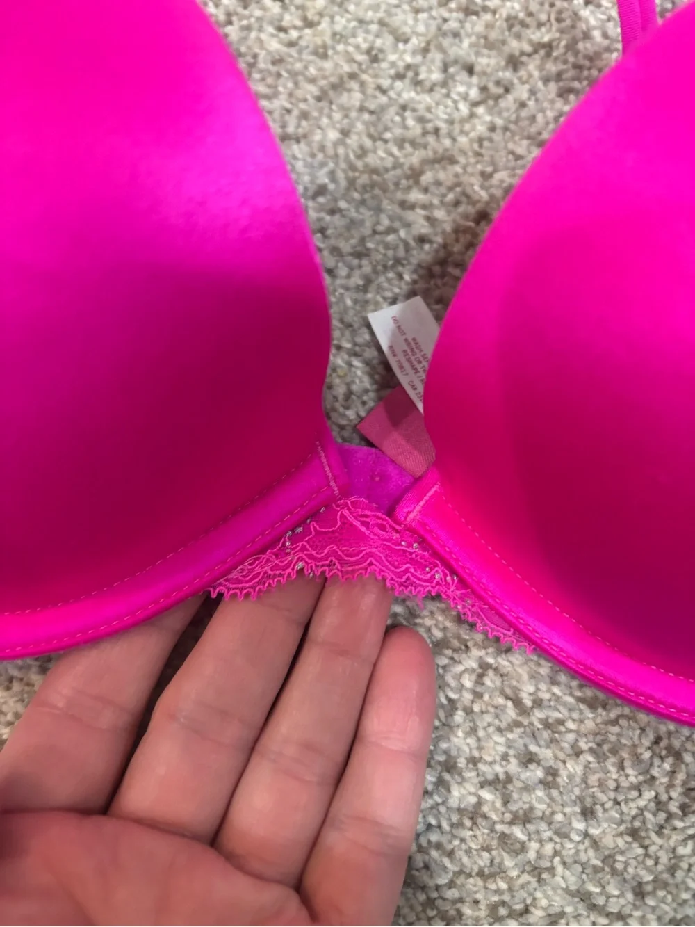 PINK Heartbreaker Push Up Bra Hot Pink Lace-Trim T-Shirt Bra 34C